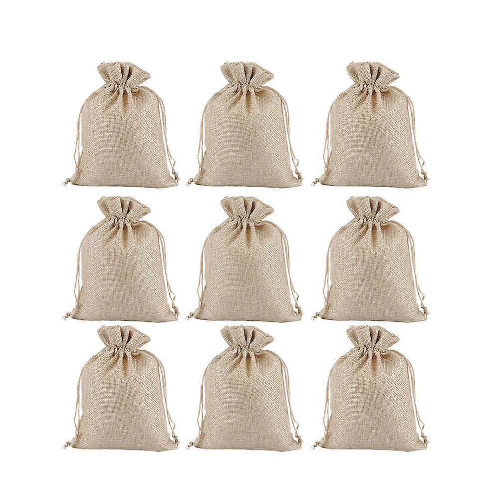 Burlap Sack Small Jewelry Pouches Sacks Linen Drawstring Bag Christmas Festive Beige 10x14cm Breathable Storage 12Pack