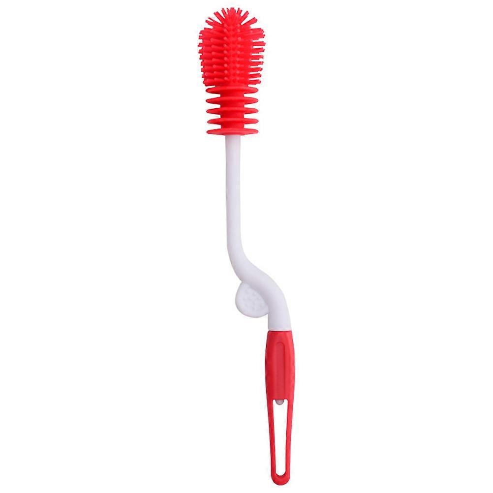 Multifunctional Cleaning Brush Silicone Nipple Cleaning Baby Bottle Kitchen Dishes Home Use Red 27 x 4.5 x 4.5 Cm 1Pcs