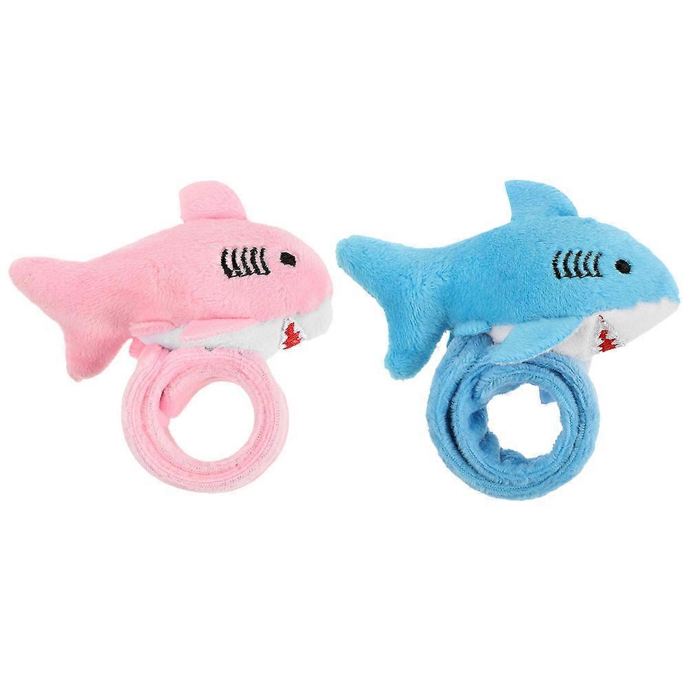 Plush Slap Bracelets Shark Shape PP Cotton Material Cartoon Design Kids Toys Assorted Color 2Pcs