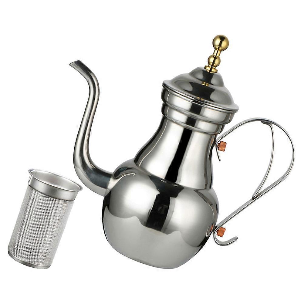 Long Spout Coffee Pot Hand Brewing Coffee Kettle Middle Eastern Style Tea Kettle Silver 1.5L Brewing 1Pcs