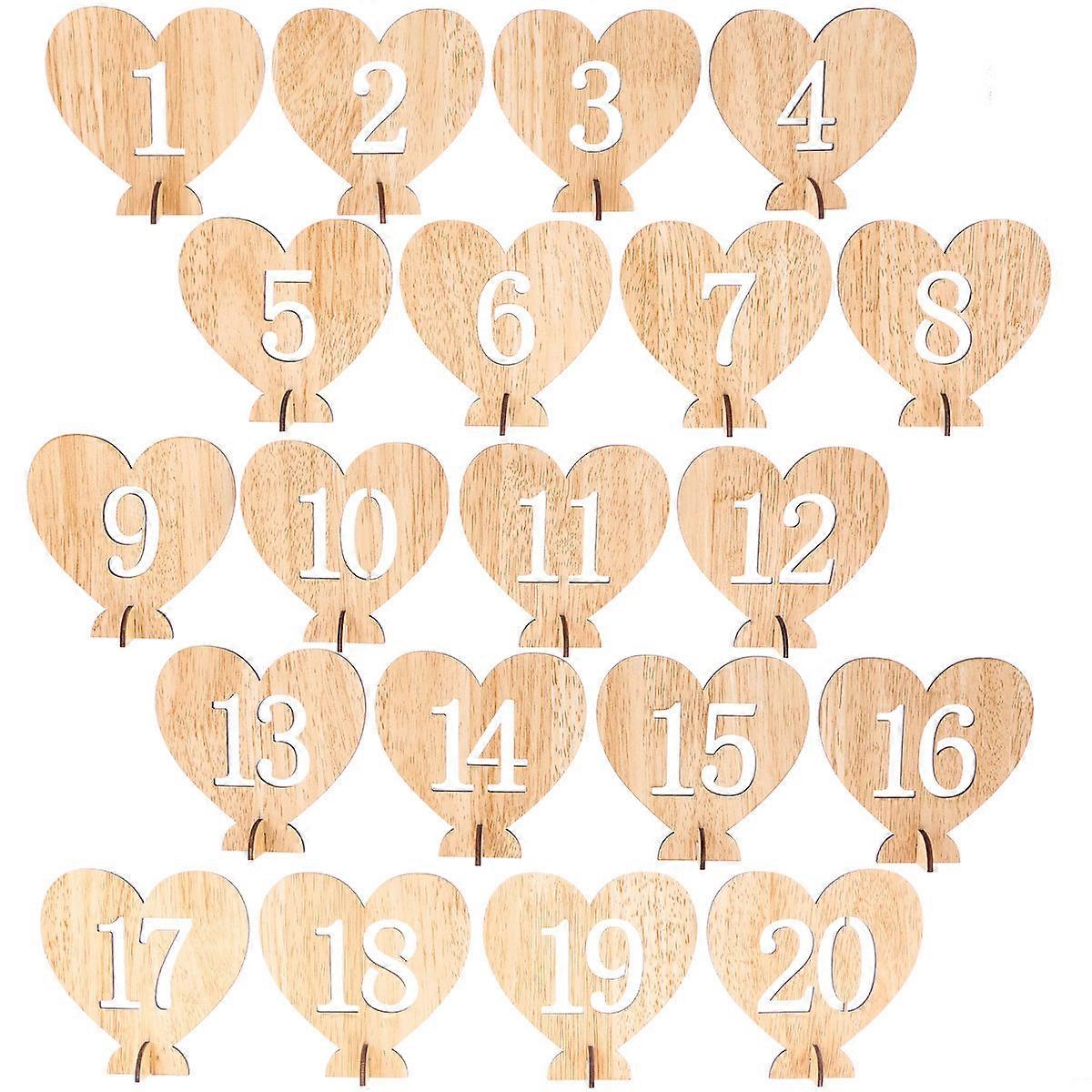 Table Numbers Decoration Wooden Heart Shape Khaki 10.5 x 10.5 x 0.3cm Table Marking Seating Assignment 20Pcs