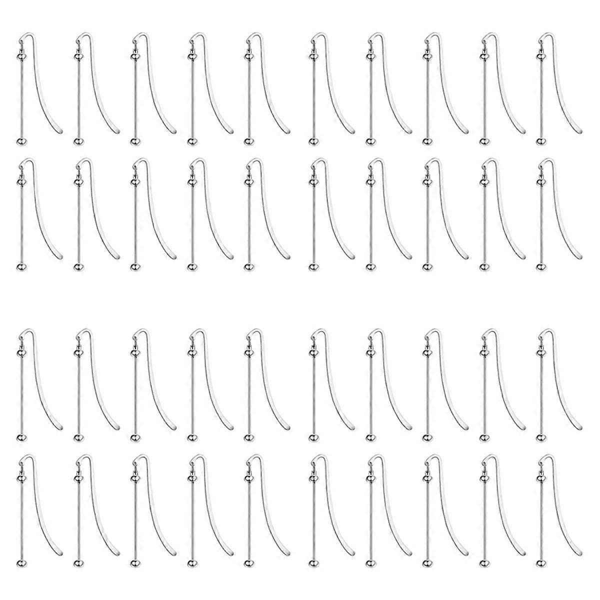 20 Pcs Beadable Bookmarks DIY Metal Blank Bar Bookmark Silver