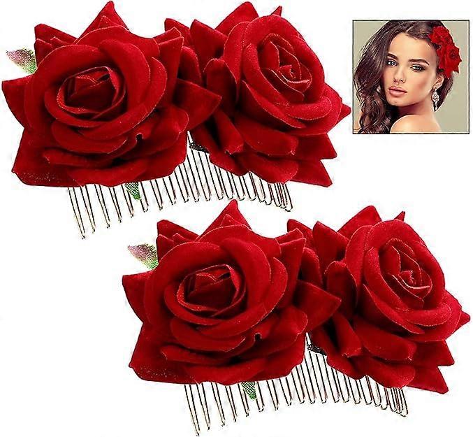 2-Piece Rose Hair Clips Women's Roses, Headwear Accessories for Women and Girls Festive (Red)