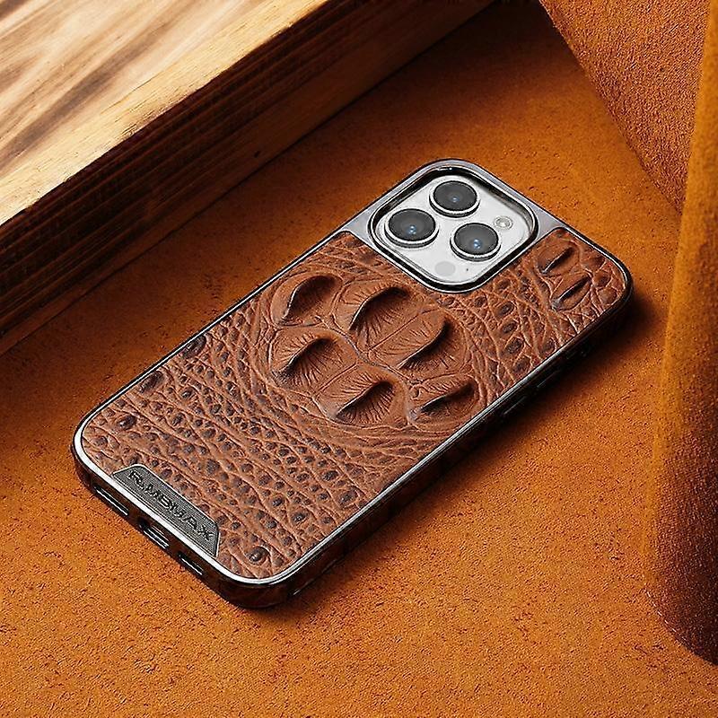Case For Iphone 13 [mocha Brown Crocodile Claw Pattern] High-grade Genuine Leather Crocodile Pattern No3661