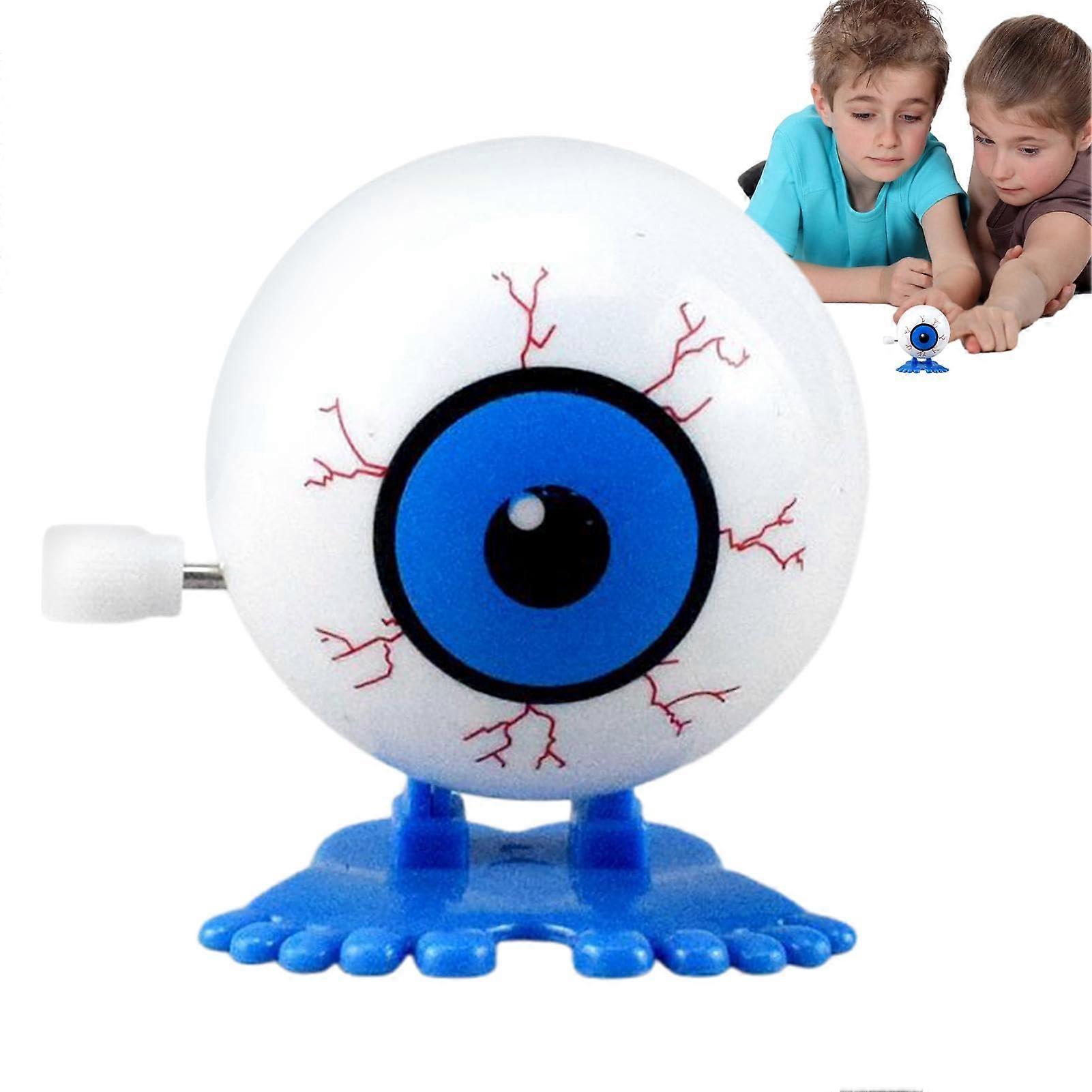 Walking Eyeballs Halloween Wind-Up Toy - Jumping Clockwork Eye Apple, Small Blue Novelty Horror Desktop Decoration