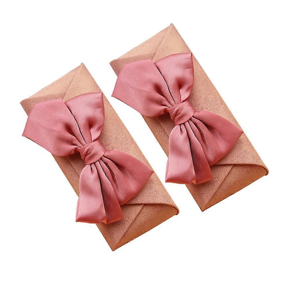 Portable Glasses Storage Boxes with Bow Decor Made of PU and Fleece for Sunglasses 2pcs Pink