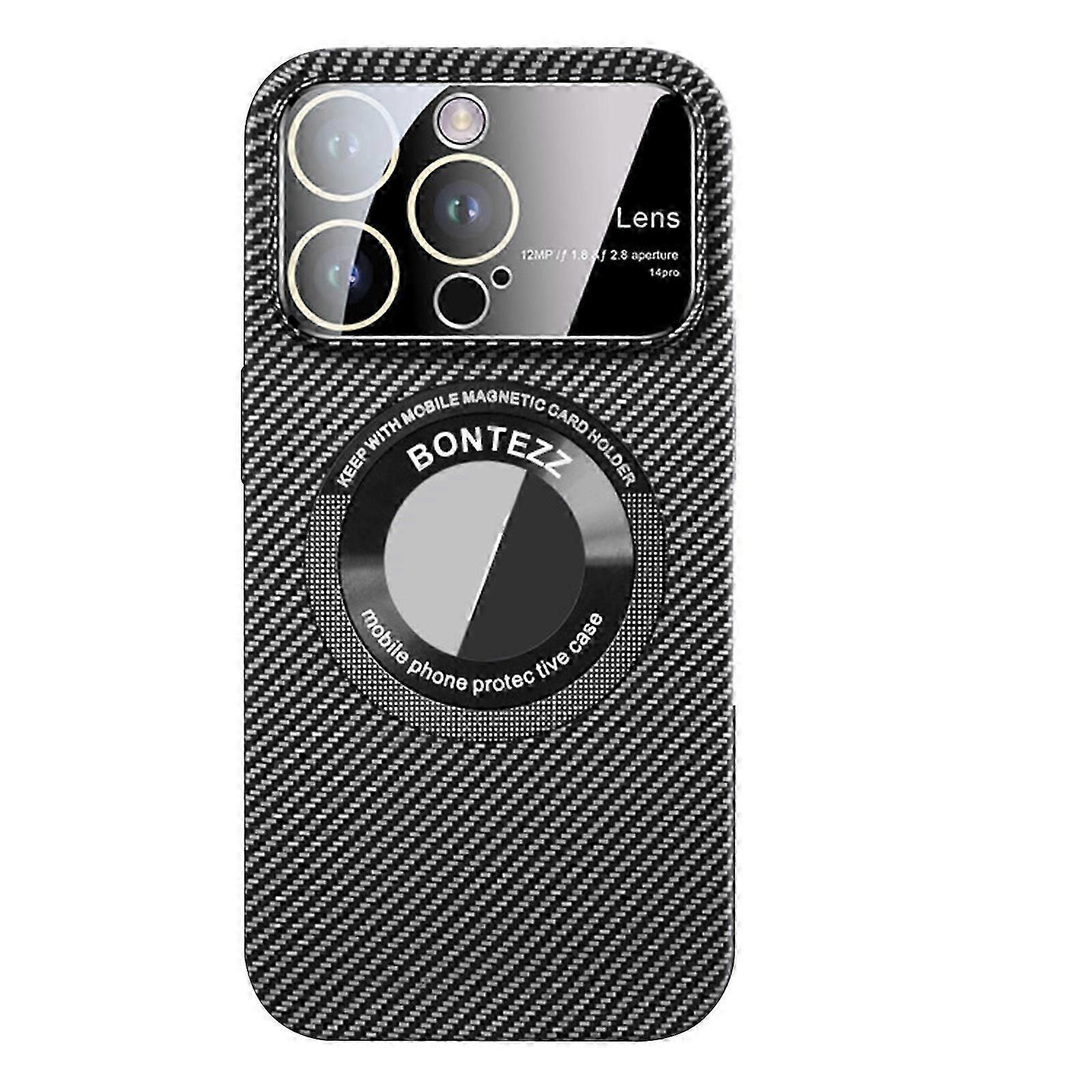 Carbon Fiber for iPhone 15 Pro Max/15 Ultra Magnetic Case Logo View, Window Glass Lens Camera Protector Compatible with Magsafe