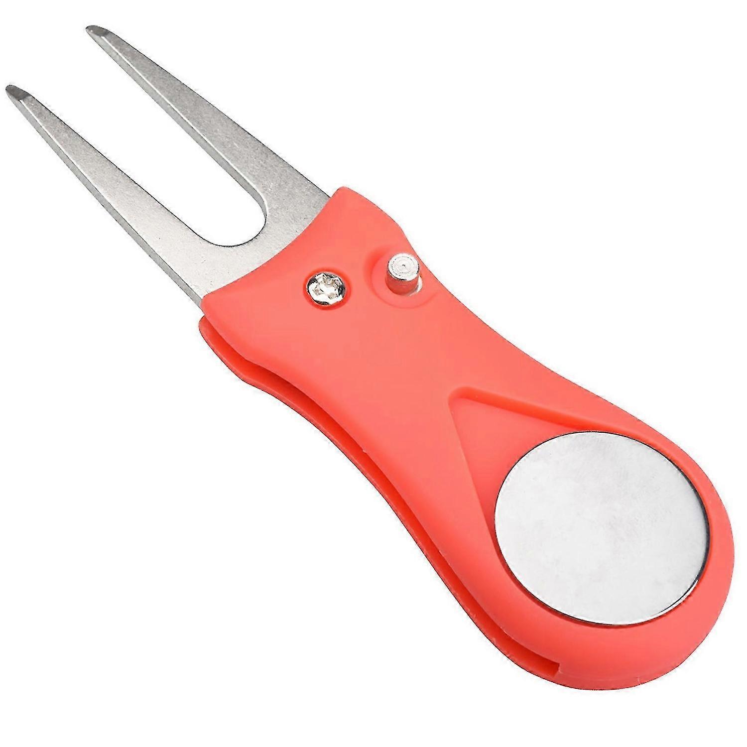 Foldable Golf Divot Repair Tool with Button Putting Green Fork Replacement Pitch Grooves Cleaner for