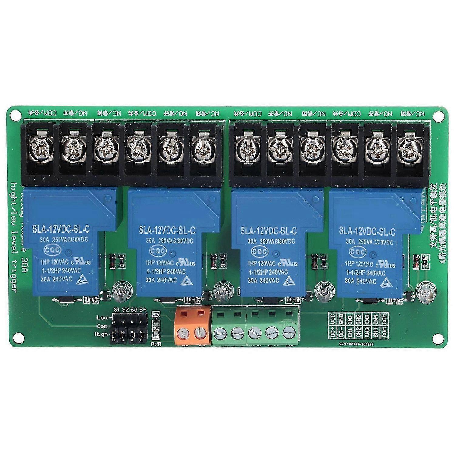 Relay Module 4 Channel 30A High Low Level Current Relay Module with Isolation Optocoupleur12V