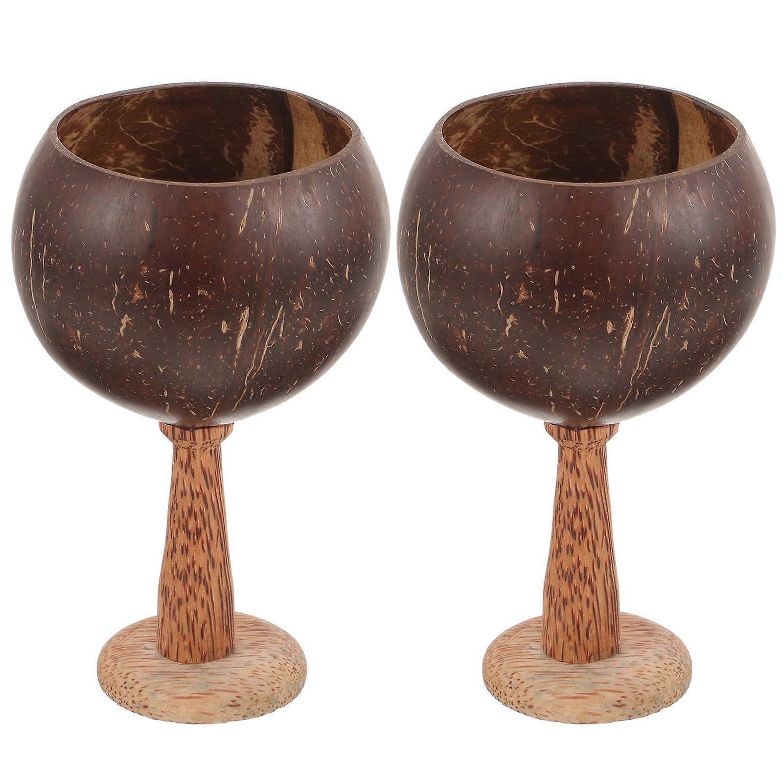 Coconut Drinking Cup Safe and Material Tropical Theme Multi 2Pcs