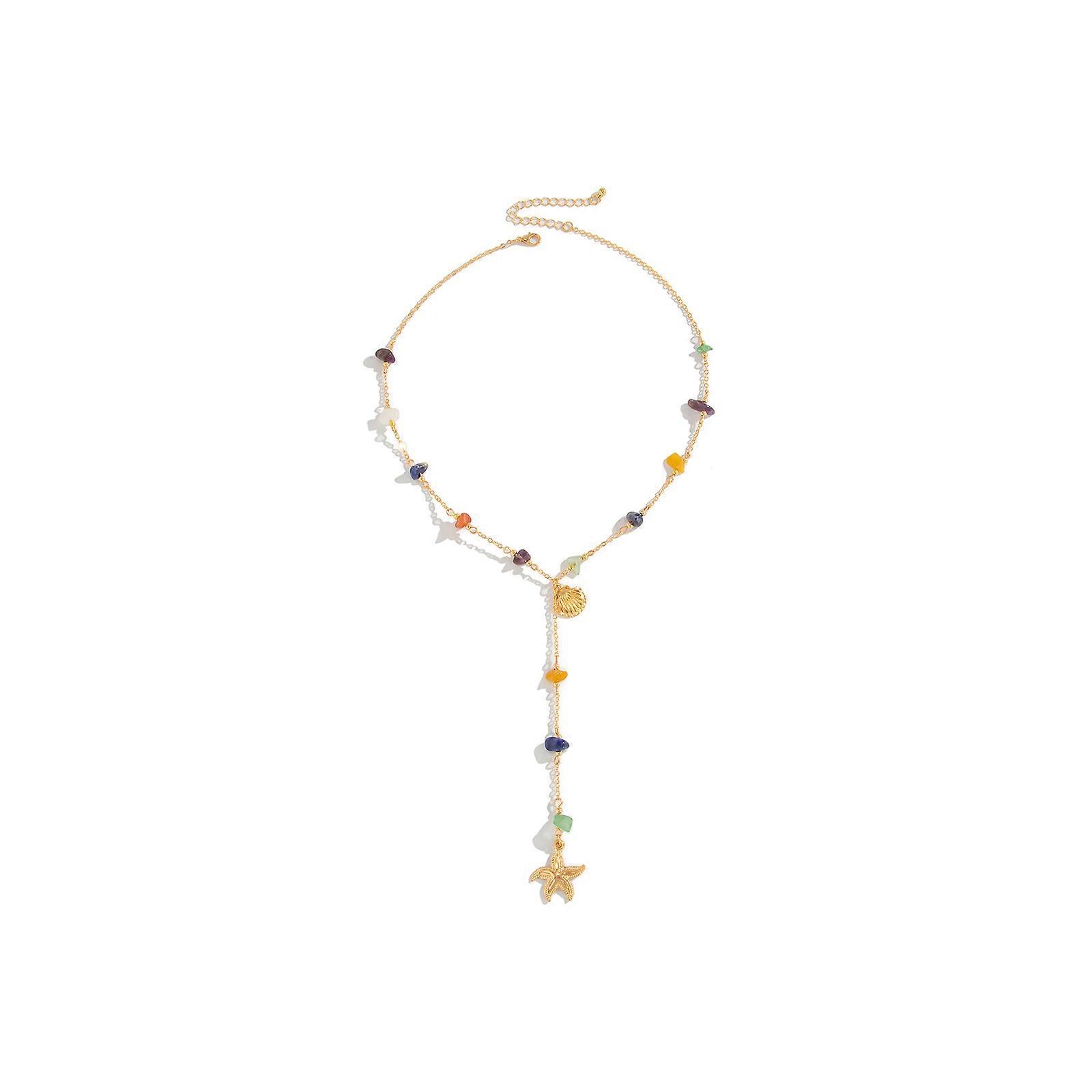 Natural Irregular Ocean Starfish Shell Stone Bead Stackable Lightweight Chain Necklace For Women