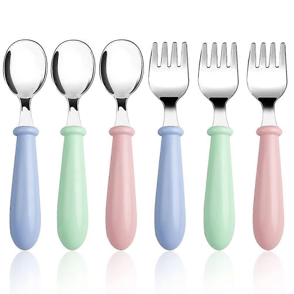 6件套儿童餐具套装，3叉3匙宝宝（蓝色，绿色，粉色）
