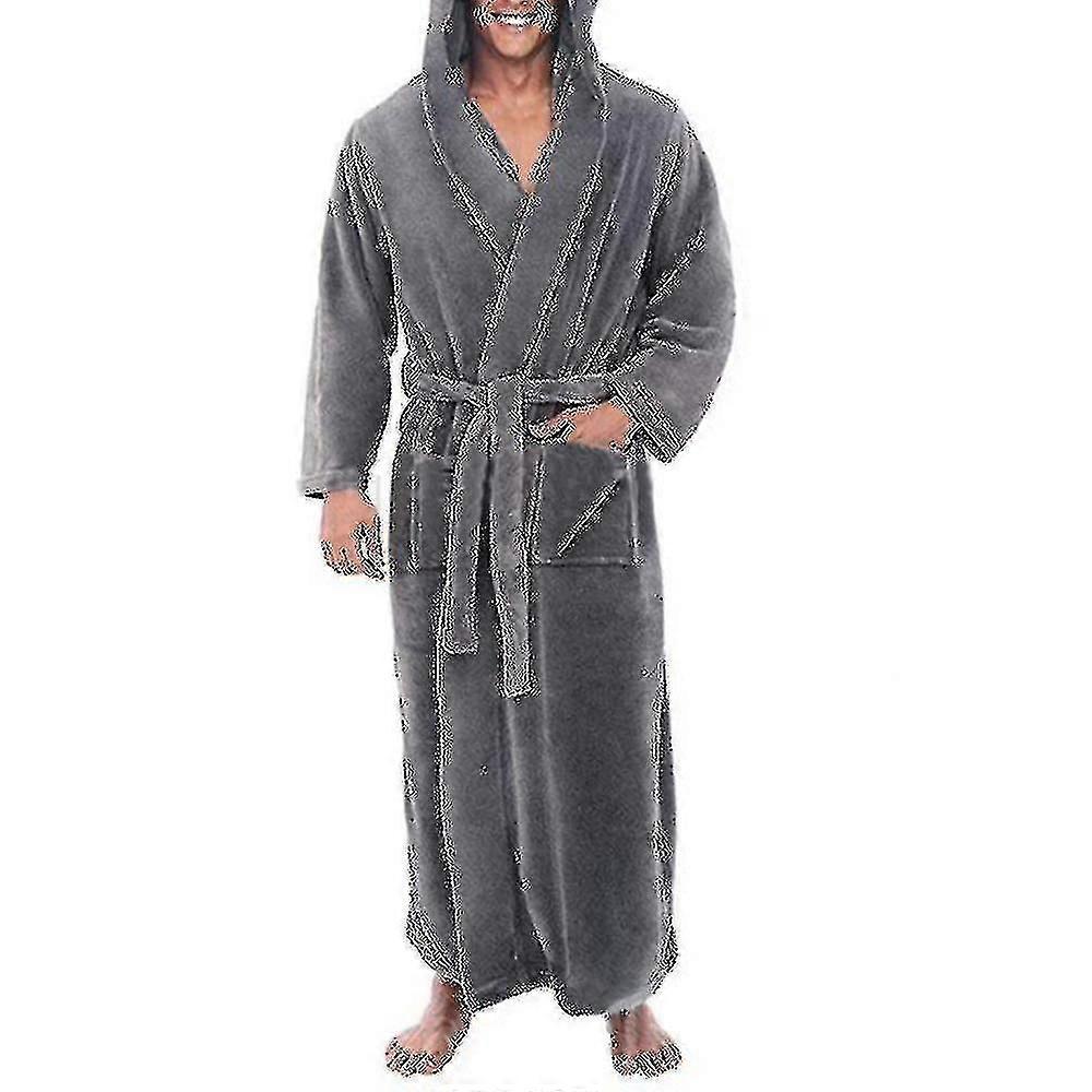 Mens Fleece Hooded Long Soft Bathrobe