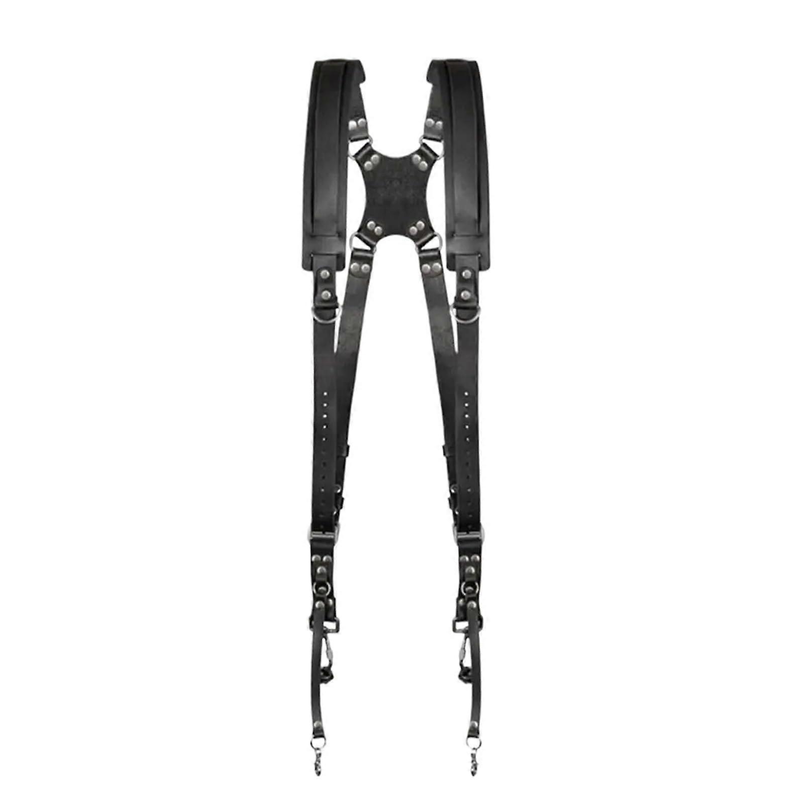 Double Camera Strap Leather Harness, Leather Camera Strap, Double Shoulder, Adjustable Camera Shoulder Strap, Vintage for Photographers (Black) Black