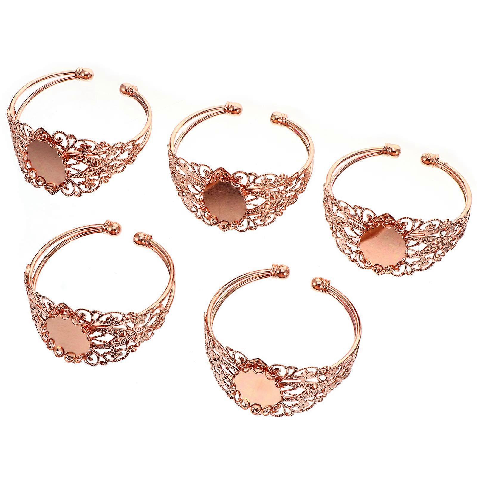 5 Pieces Golden Oval Bezel Tray Cuff Bracelets for Women's Adjustable Alloy Jewelry Making