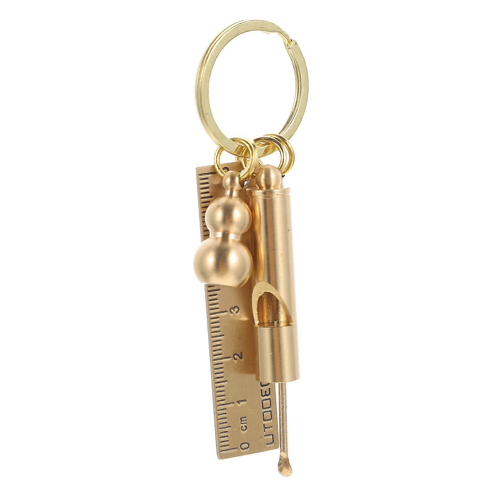 Durable Brass Key Ring with Mini Ruler Keychain, Multi Functional Decorative Accessory for Backpacks and Handbags, Unisex Design for Men and Women