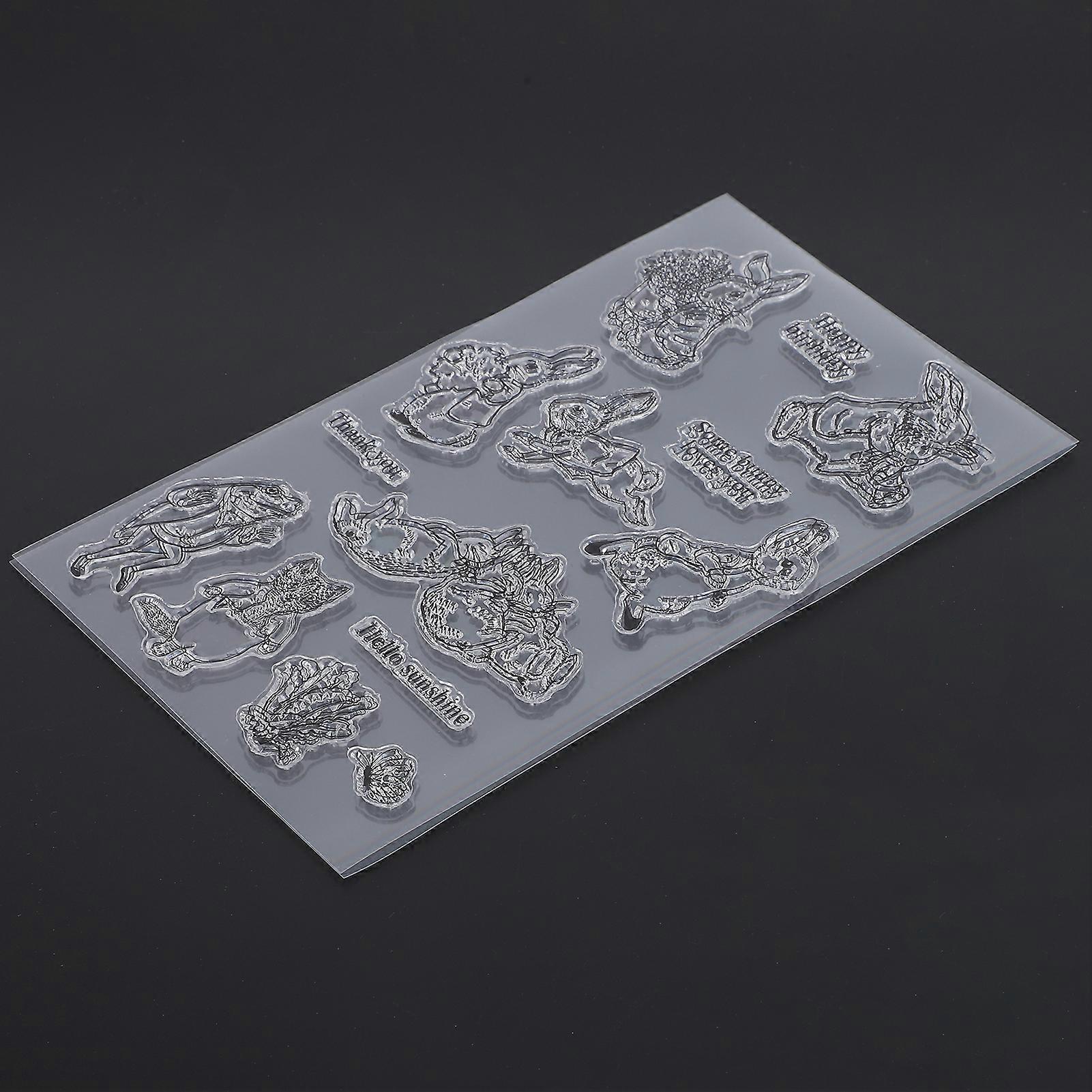 Transparent Stamp Rubber TPR Rectangle DIY Journal Rabbit Pattern Craft Art Accessories