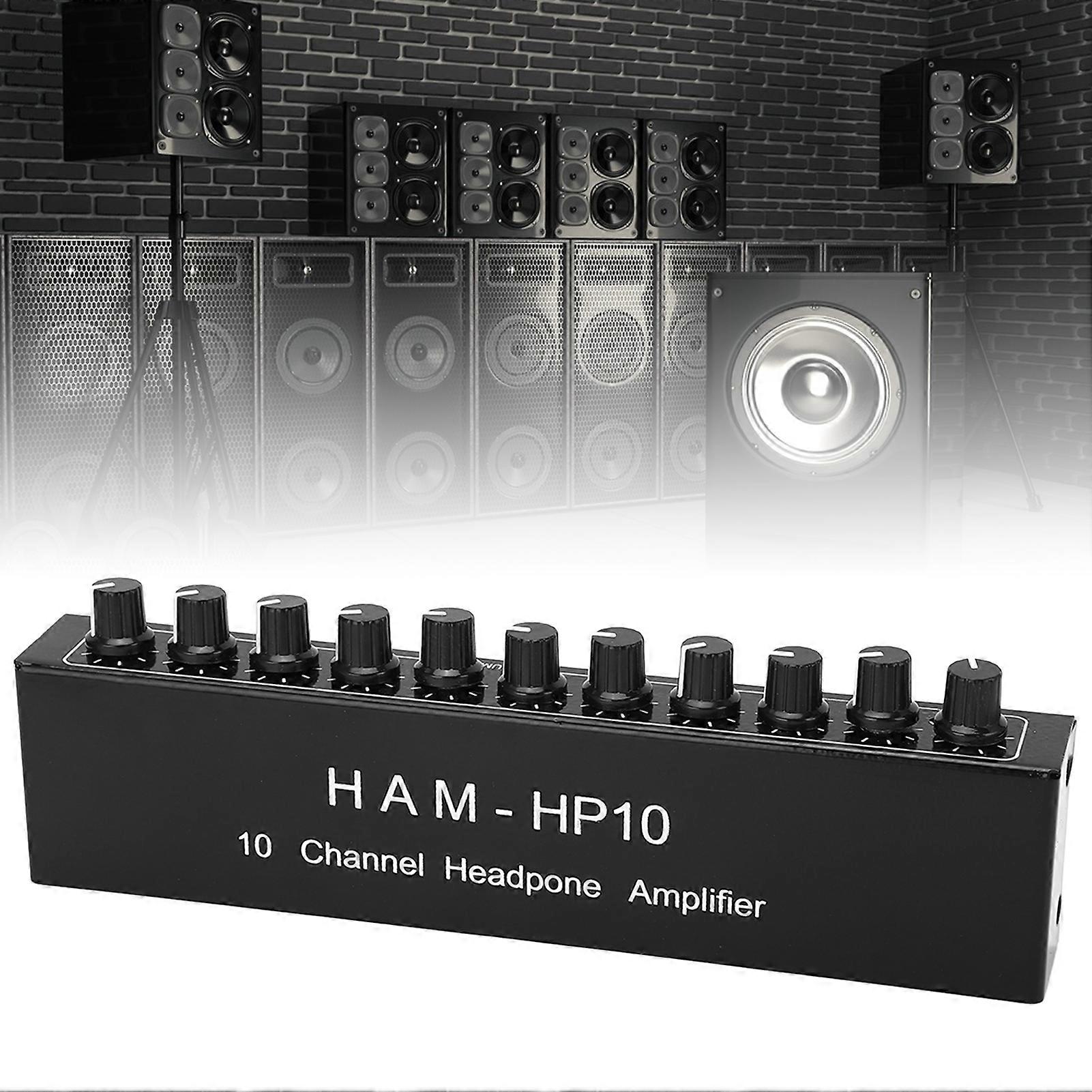 10 Channel Headpone Magnifier Stereo Audio Distribution Splitter Independent Control 100‑240V EU Plug 