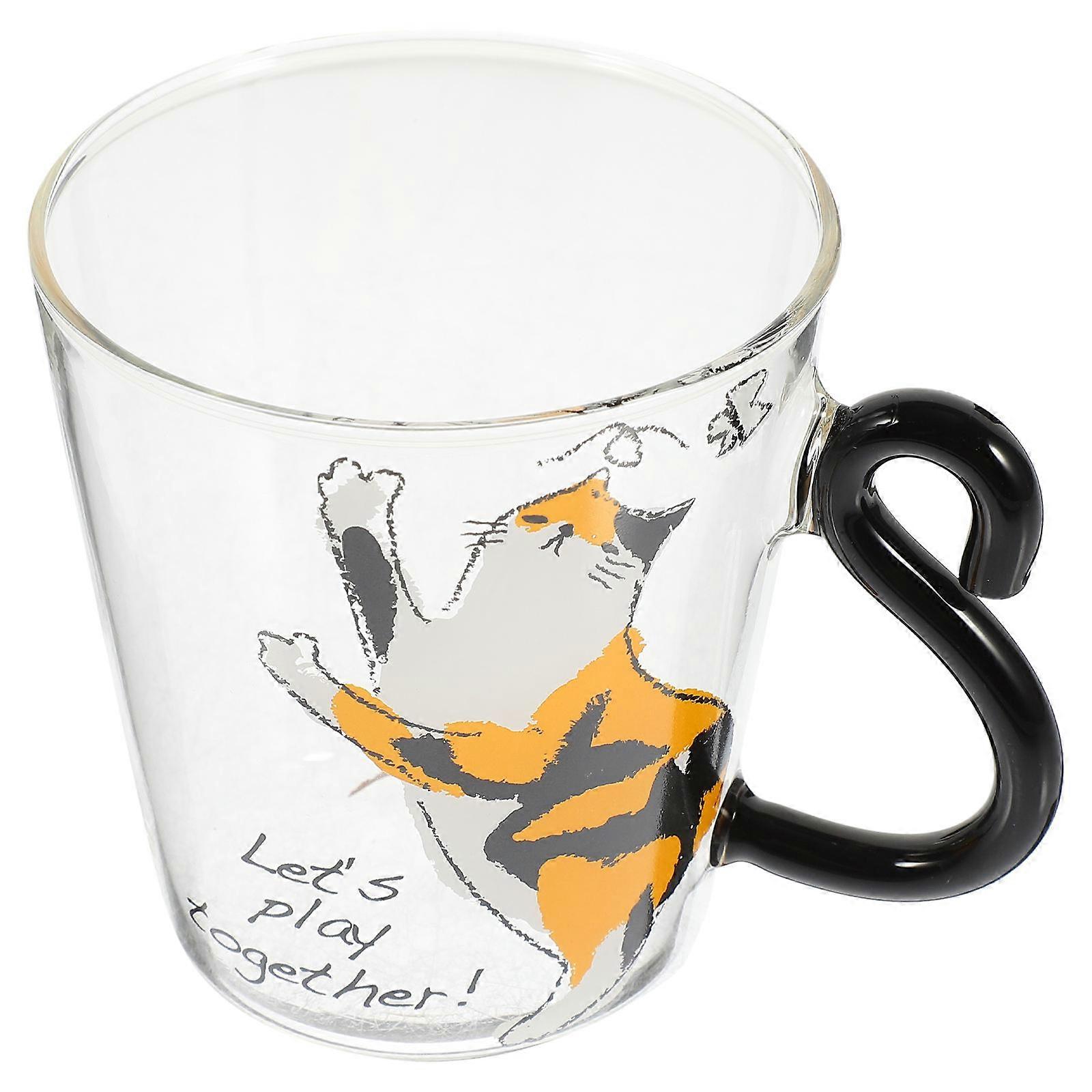 Cat Glass Coffee Mug Beverage Container Office Use 250ml Round with Handle 1Pack