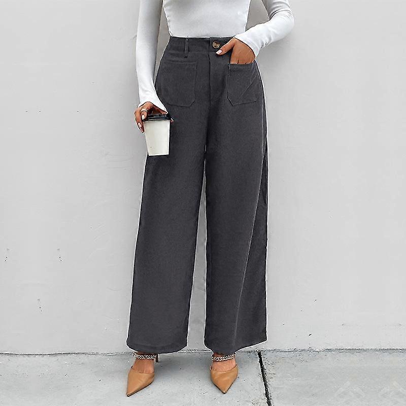Spring and Autumn Women's Pants Fashion Comfortable Casual Wide Leg Pants Corduroy Casual Pants With Pockets