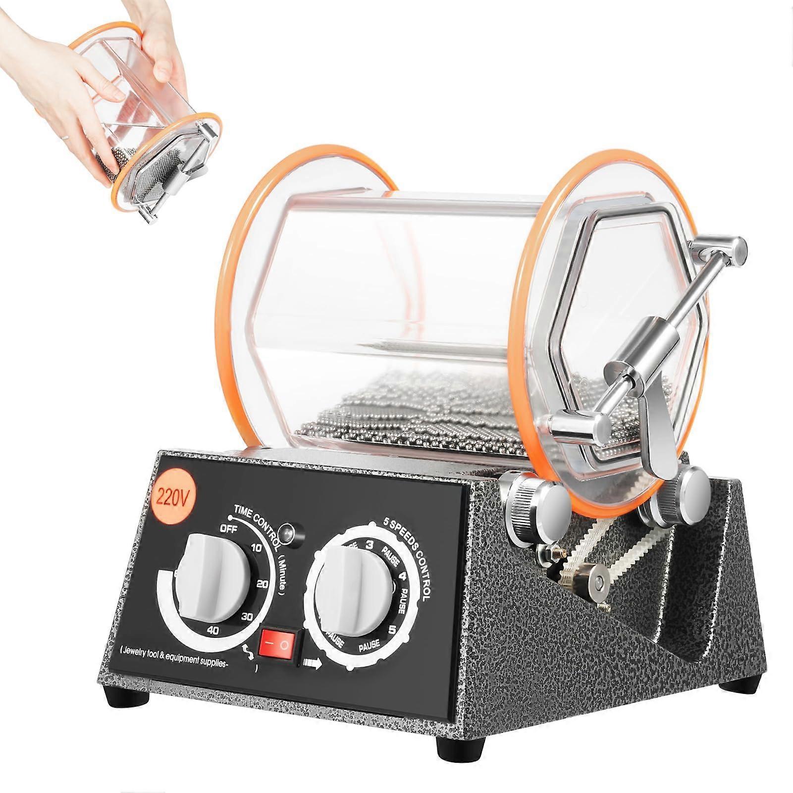 220V Polishing Drum with Polishing Beads, Jewelry Polishing Machine with Timer