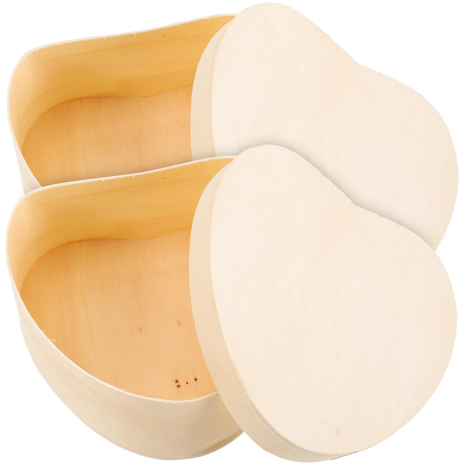 Wooden Heart Shaped Jewelry Storage Box for Handmade Crafts with Beige Color and Smooth Surface 2pcs