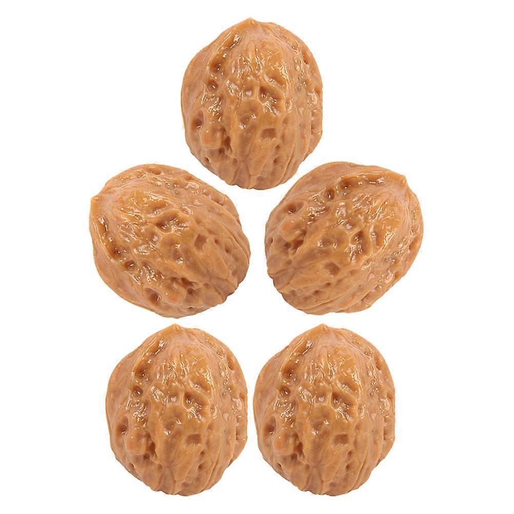 Light Brown Artificial Walnuts Decorations for Home Office Decor 5pcs PVC Craft Faux Nuts