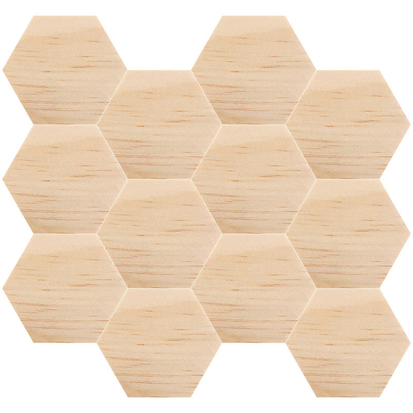 Hexagon Wood Pieces for DIY Crafts Unfinished Blank Wooden Slices Khaki Color 38mm