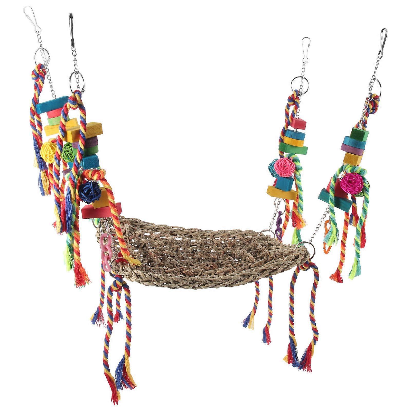 Decorative Bird Hammock Chewing Parrot Net Fun Chinchilla Hamster Mat for Pets – Promotes Exercise, Healthy Claw Grinding, Bright Sturdy Design