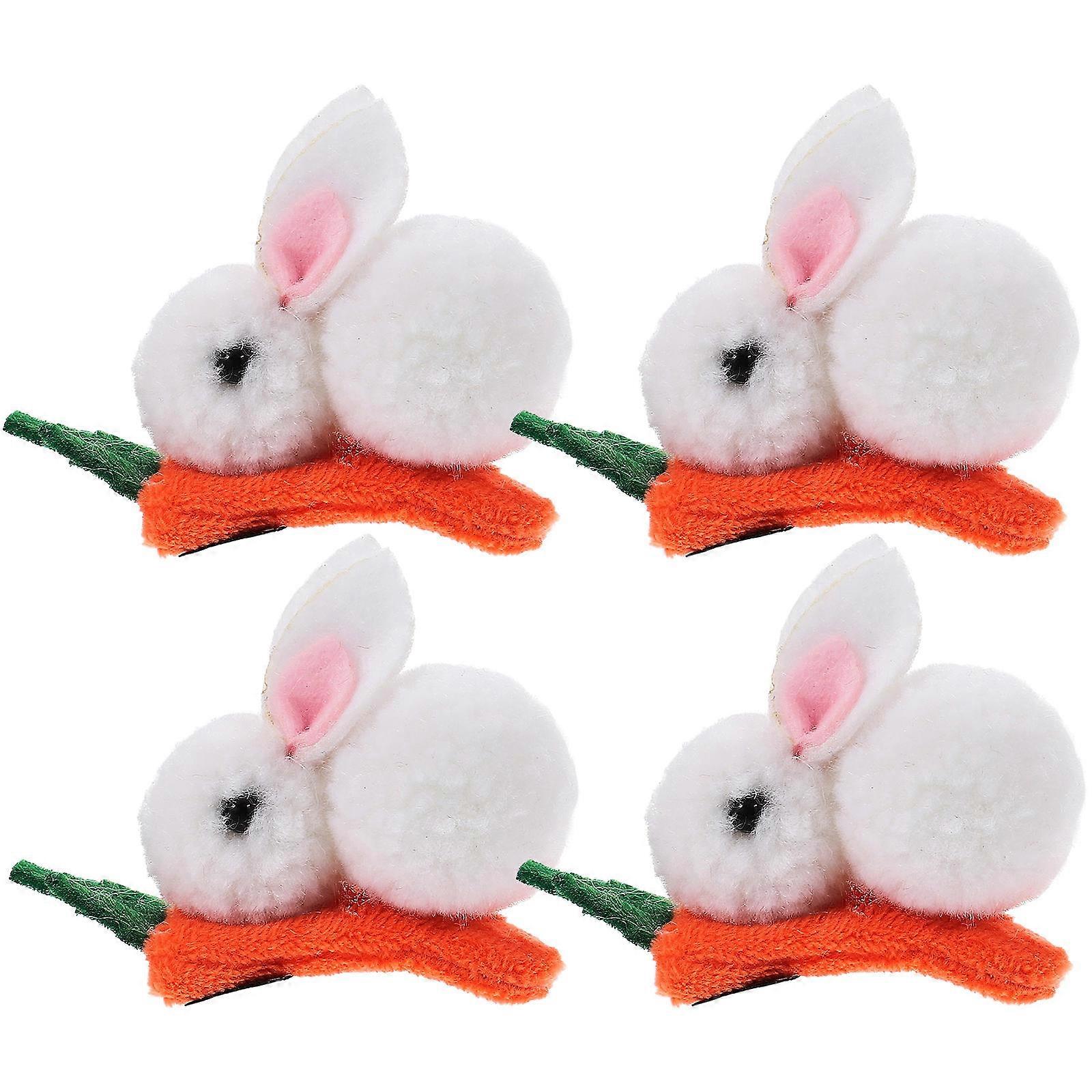 Bunny Shaped Barrette Color Hairpin Daily Wear Kids Bunny Barrette Plush 8x6.5cm 4Pcs