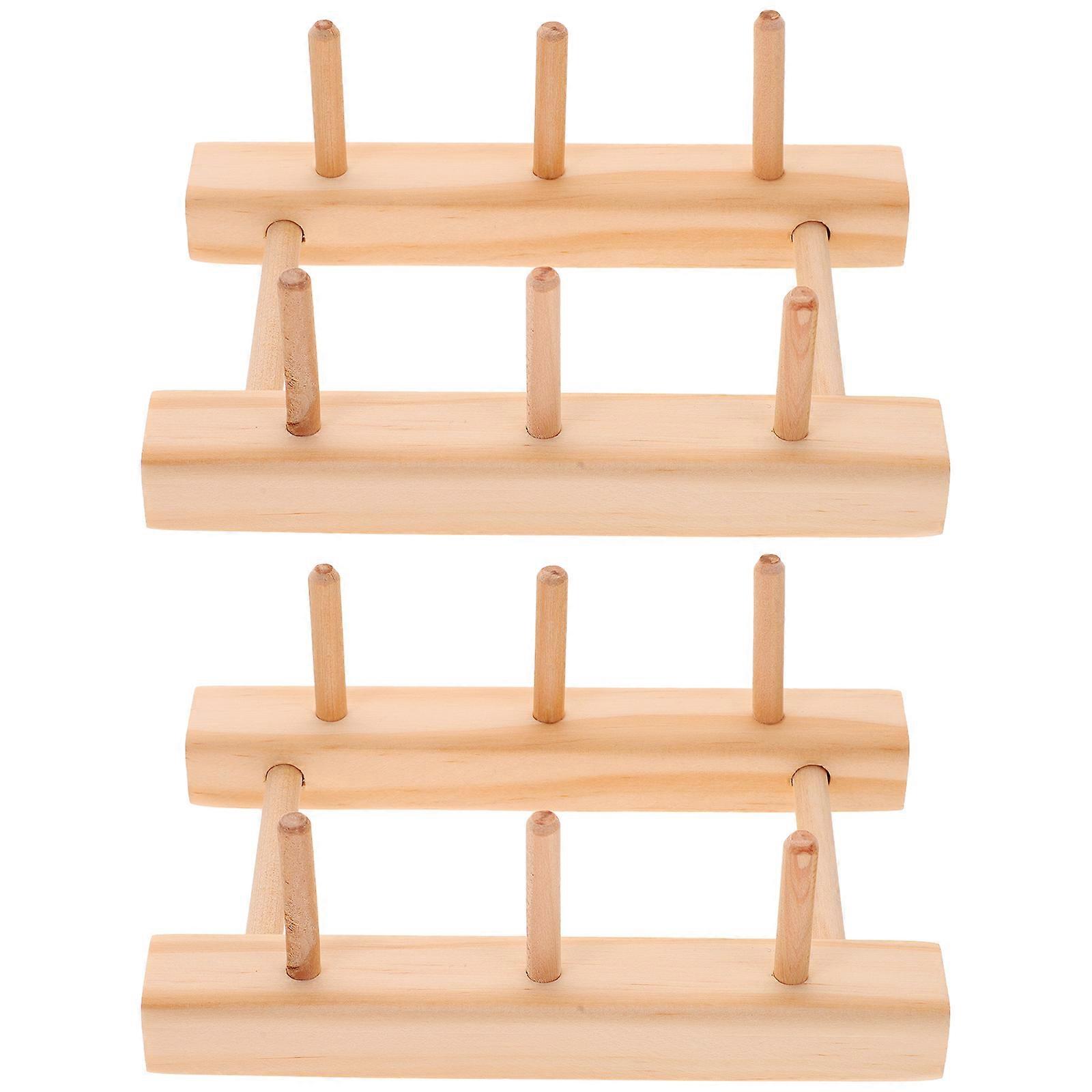 Sewing Spool Storage Wooden Yarn Organizer Embroidery Quilting Projects Khaki Color Simple Design 2Pcs