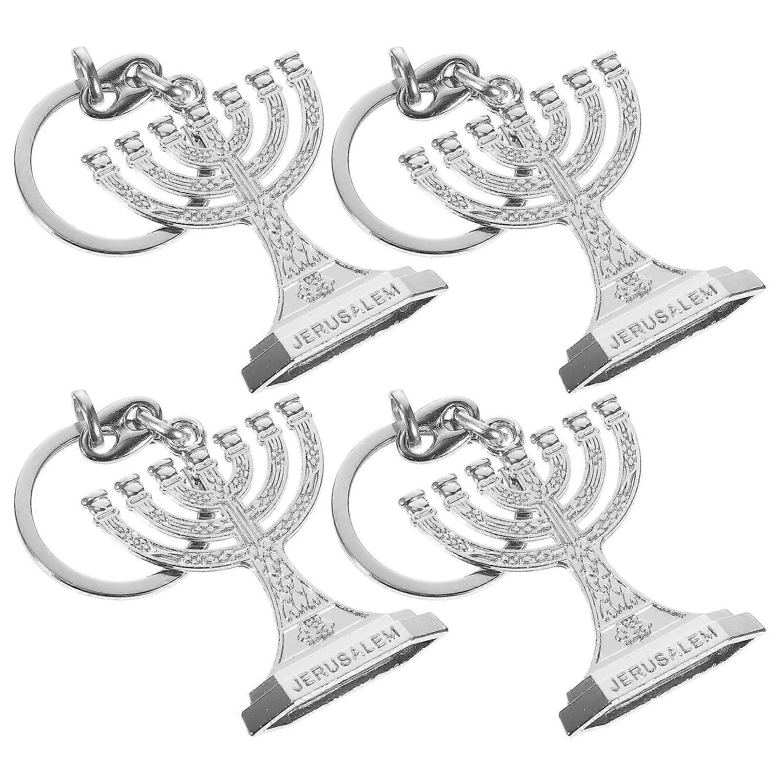 Hanukkah Keychains with Sturdy Zinc Alloy Structure Silver Color for Hanging Keys Lightweight and Portable 4 Pieces