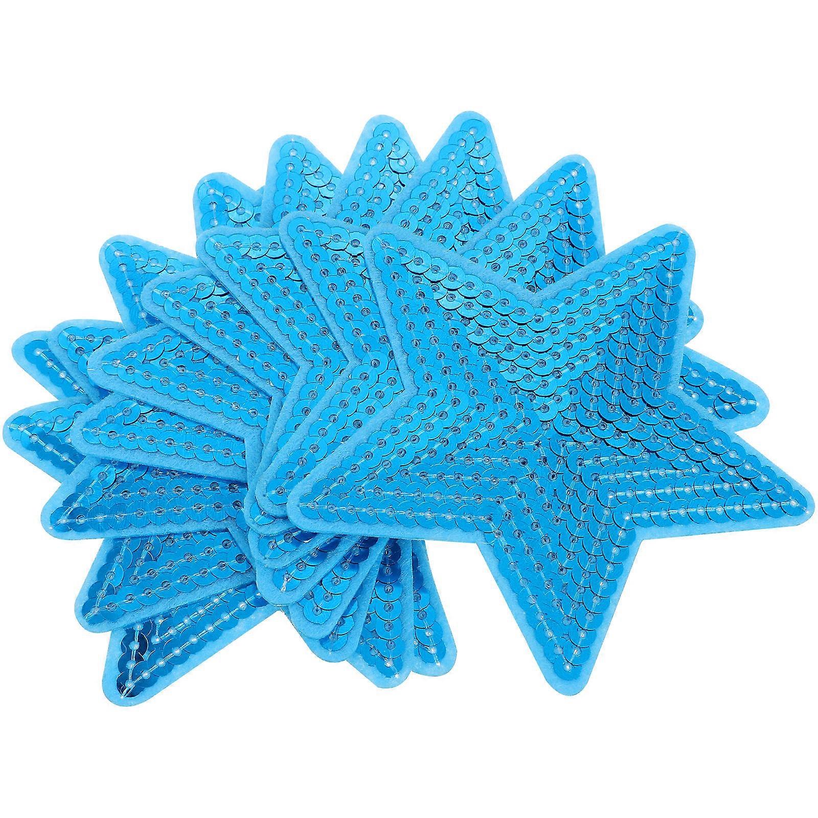 10PC Sequin Embroidered Cloth Stickers for DIY Clothing Costumes Accessories with Sequins and Five Pointed Star Patches Blue
