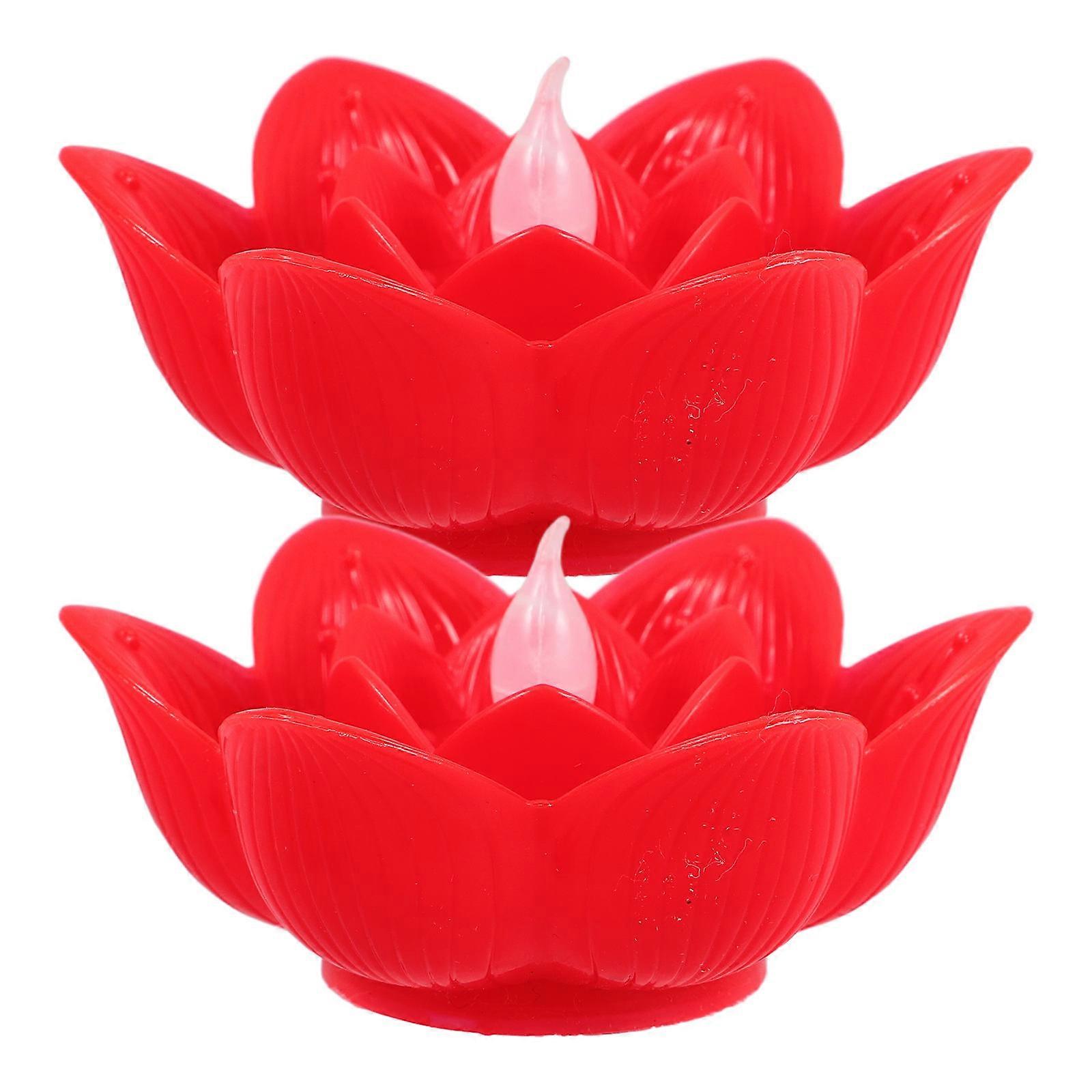 Lotus Lights 2 Pcs LED Electronic Flower Candle Lamp Flameless Realistic Design for Party and Festival Decorations Red Color