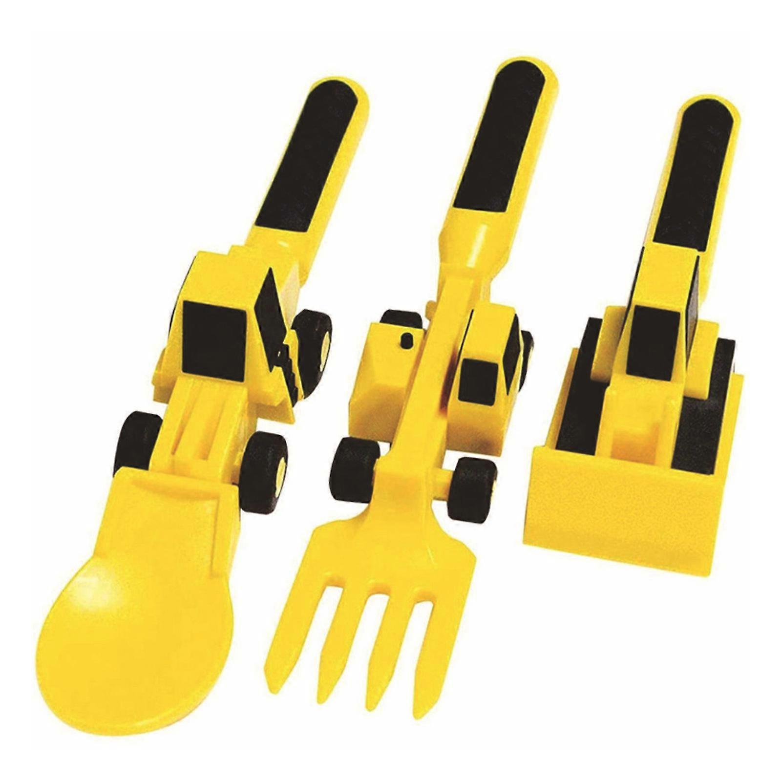 3Pcs Construction Utensils Creative Kids Dining Tool Set Spoon Fork Portable Car Cutlery