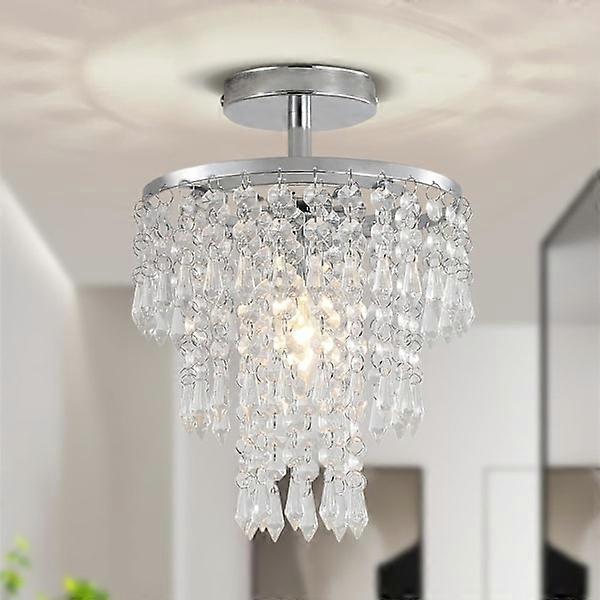 Modern Crystal Ceiling Lamp, 3-Layer Crystal, E27 Bulb (Bulb Not Included), Semi-Flush Mount Chandelier