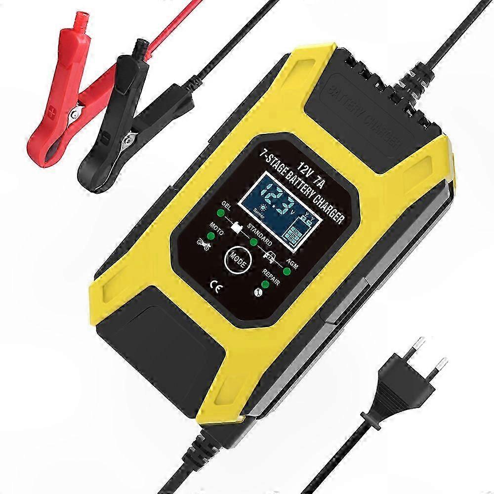 Portable 12V Battery Charger with LCD Display and Repair Mode for Motorcycle Car Auto Use
