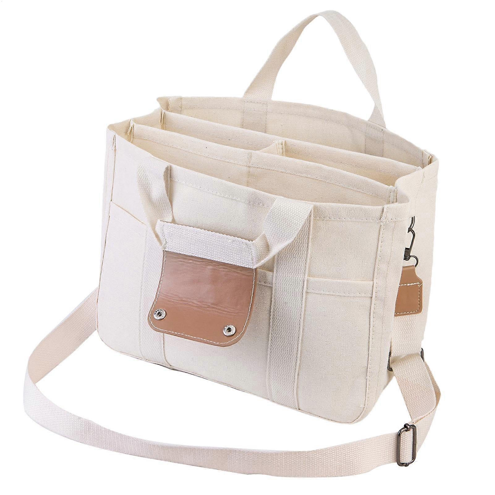 Diaper Bag for Mum, Canvas Tote with Multiple Pockets, Stroller Mother Bag in White