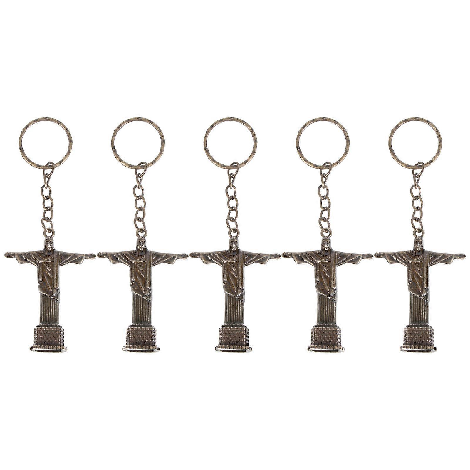 Alloy Keychain Pendant Featuring Retro Jesus Design As Decorative Accessory In Dark Brown Color For Vehicle Decor 5Pcs