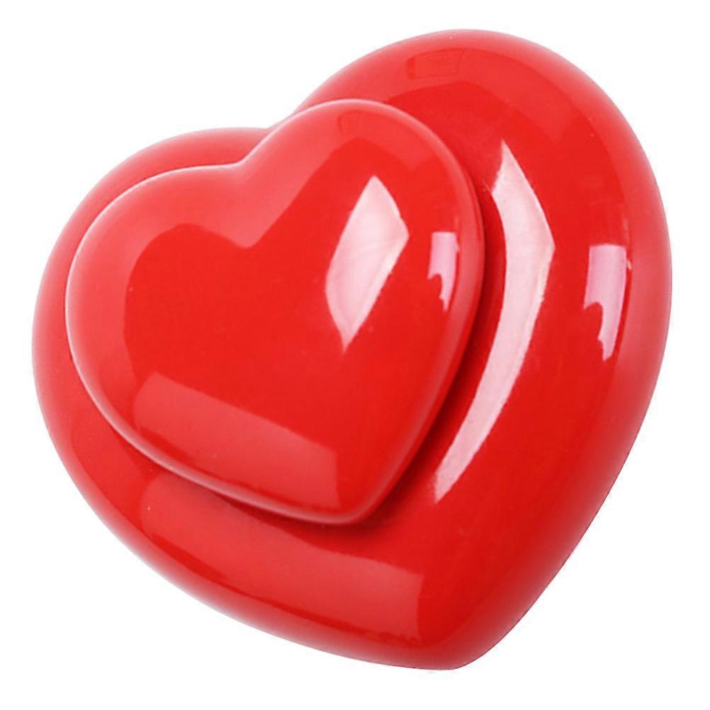 Red Ceramic Heart Shaped Powder Box with Lid for Home Decor and Cosmetic Storage