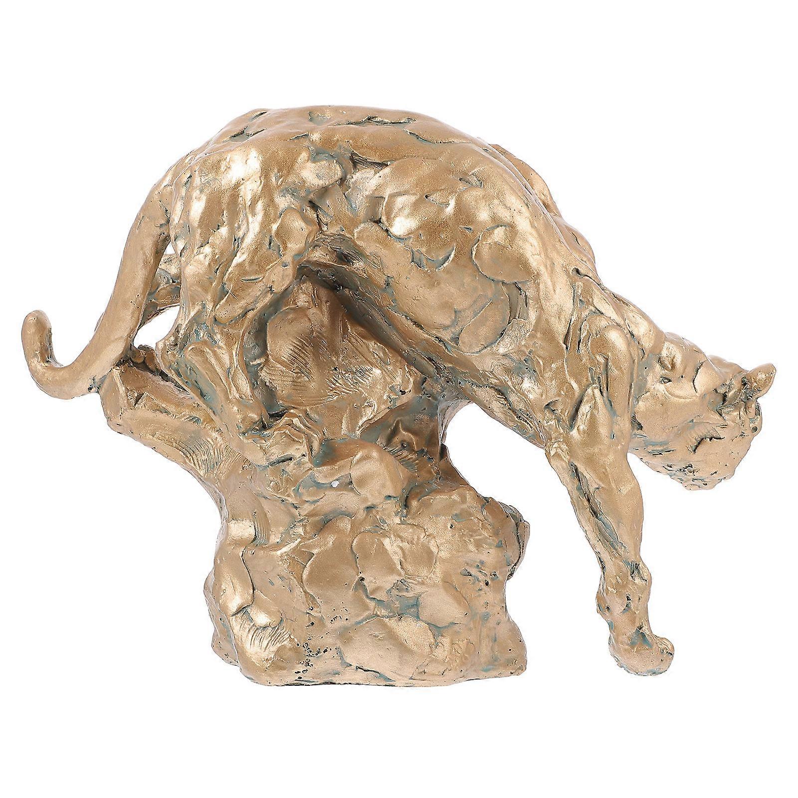 Home Decor Leopard Shape Table Ornament 29.5X21X10cm Golden Resin Office Decoration 1Pc