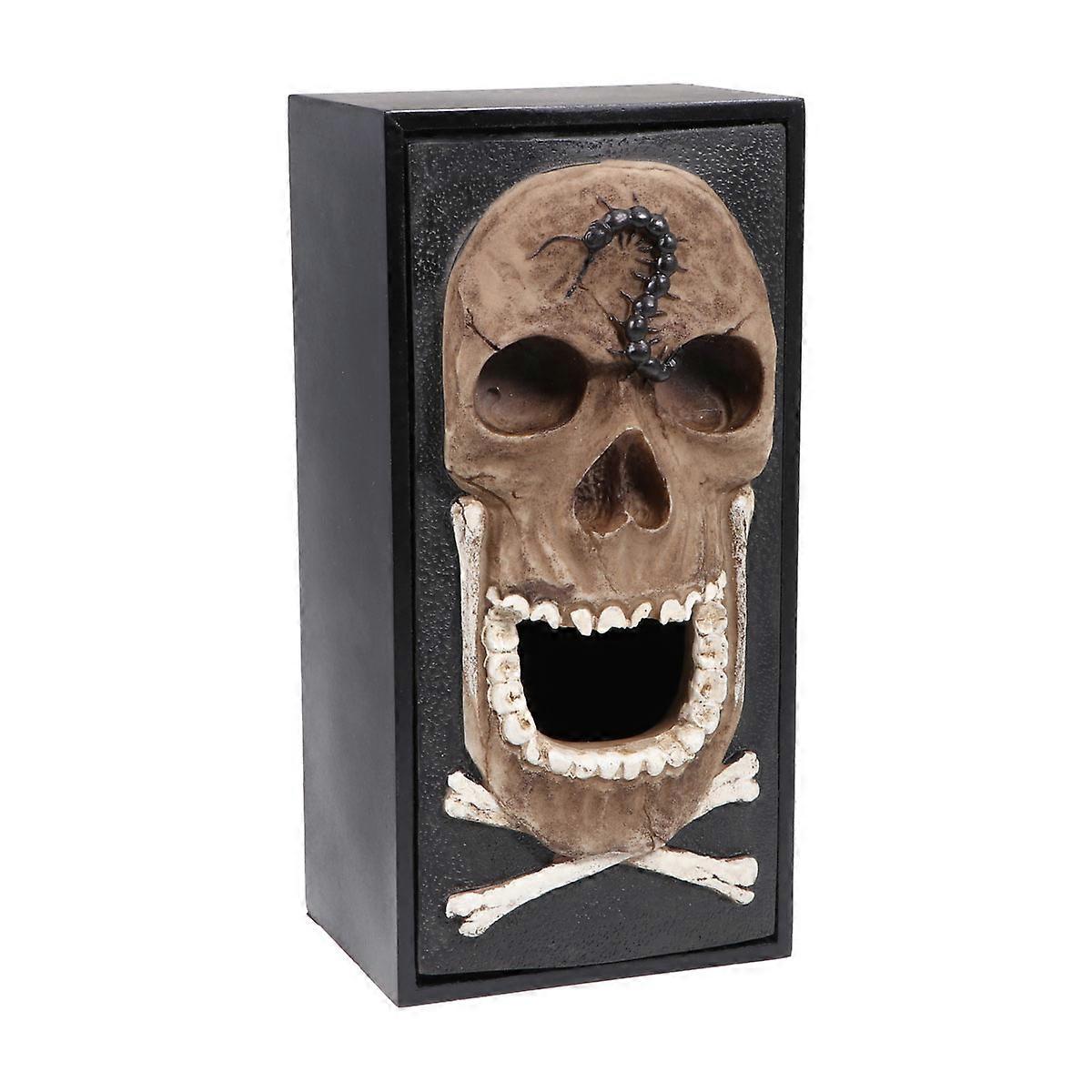 Black Retro Skull Shape Tissue Holder Designed For Adults In Home Office Settings Holds Tissues 1Pack