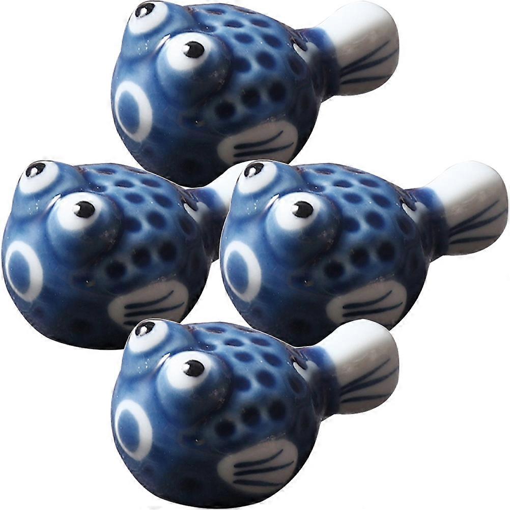Blue Ceramic Chopstick Rest Holder for Storage Use with Excellent Craft and Practical Design 4 Pieces