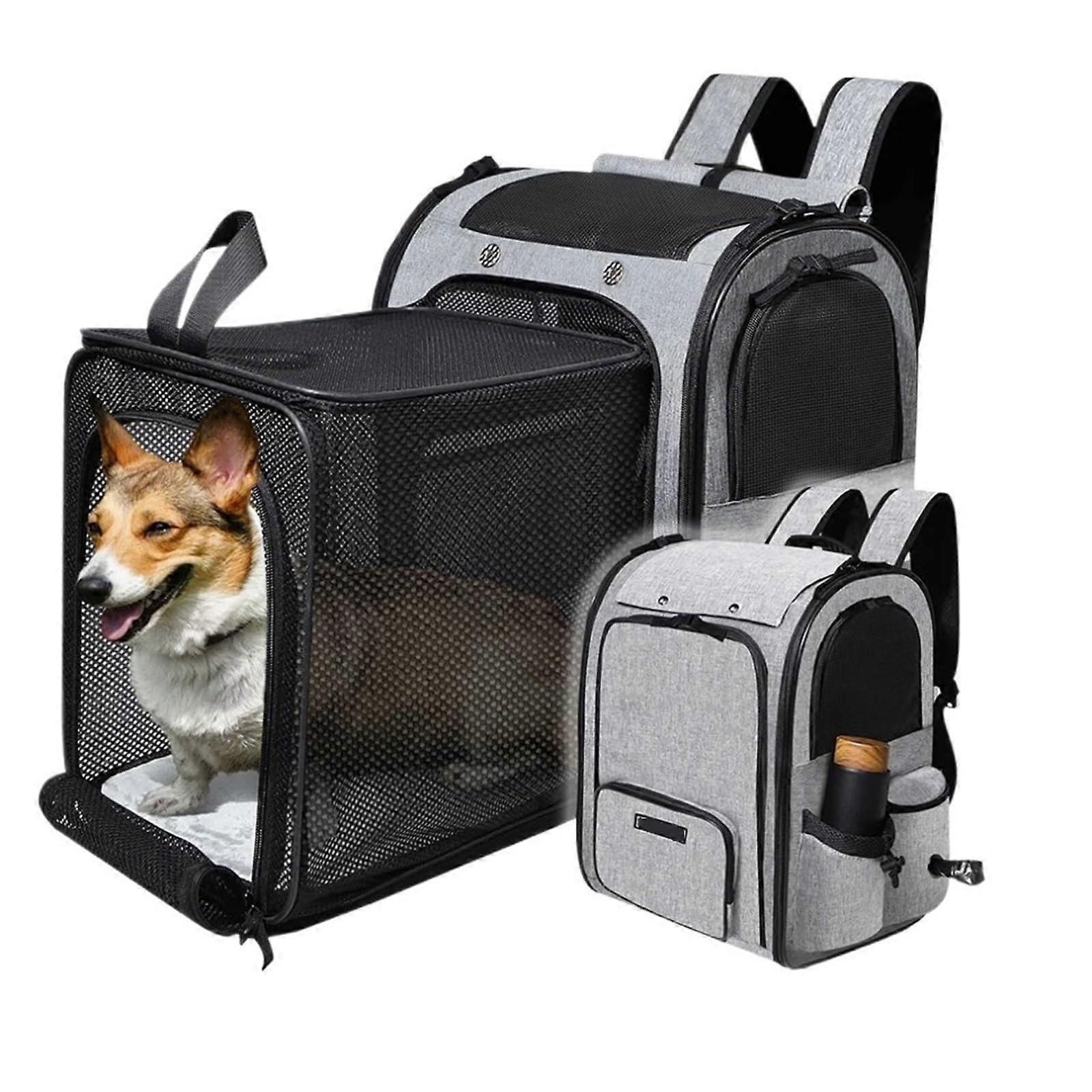 Expandable Pet Carrier Backpack for Small Medium Dogs and Cats, Foldable Travel Bag with Zipper, Large Space (39.5x31x27cm)