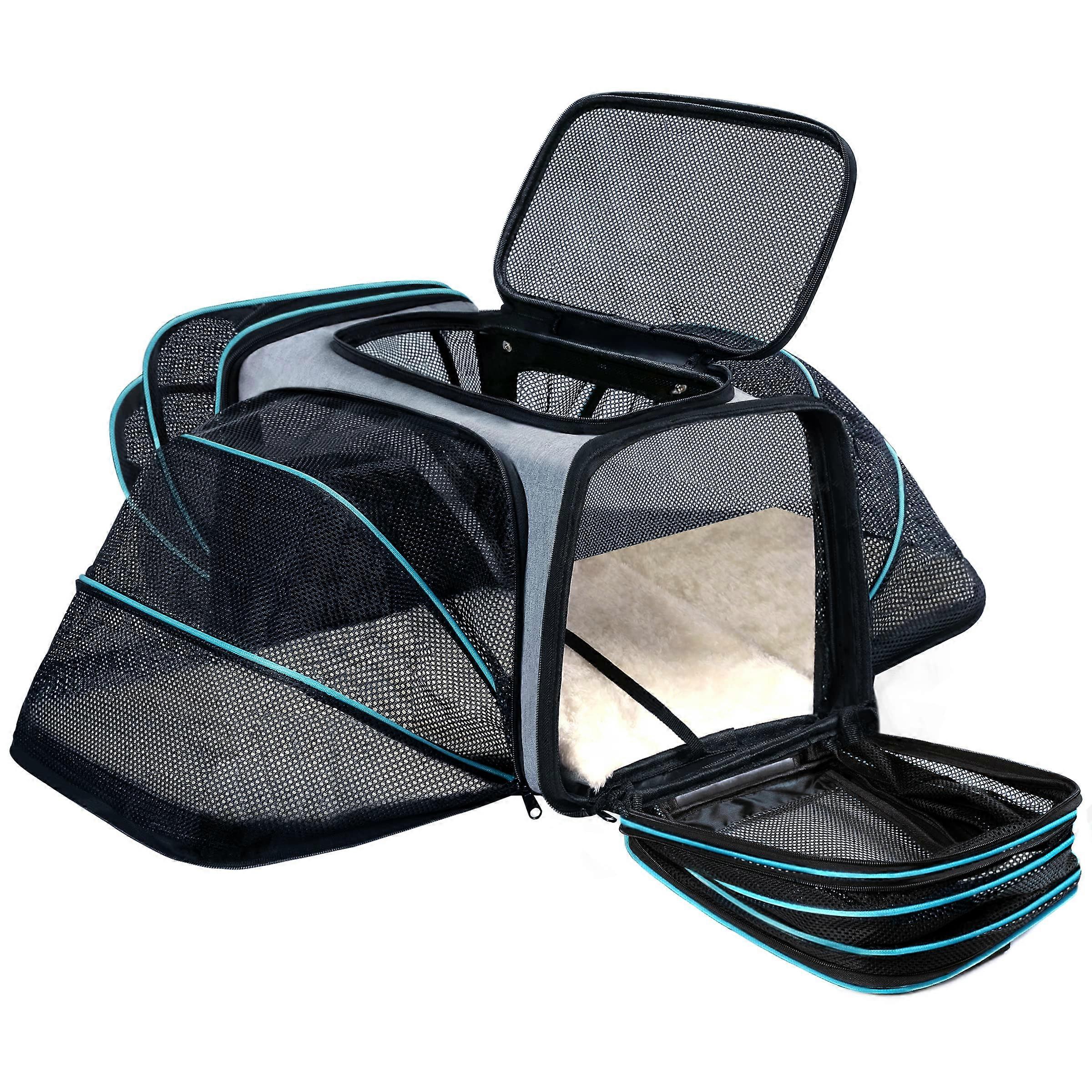 Cat/Dog Airline Approved Expandable Pet Carrier for Small Pets Removable Pad, Pockets