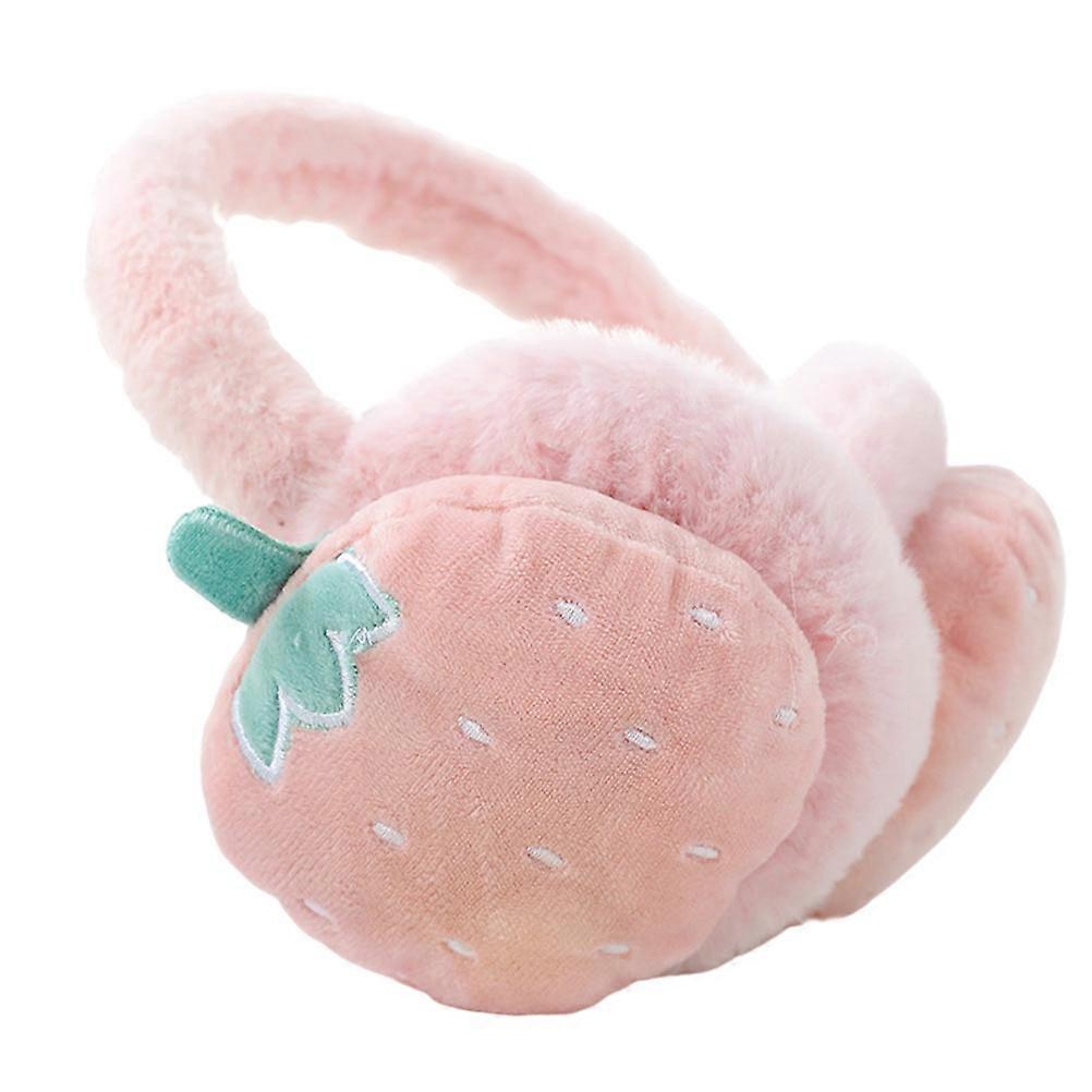Plush Cartoon Earmuffs with Soft Strawberry Embroidery Comfortable Unisex Winter Ear Warmers for Unique Style
