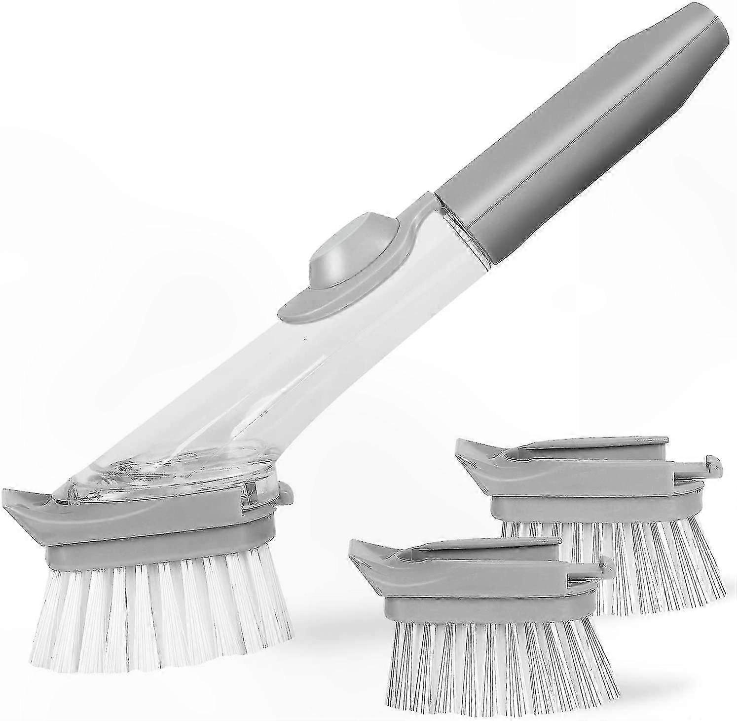 3-Pack Dish Brush with Soap Dispenser Handle for Kitchen Cleaning Tasks