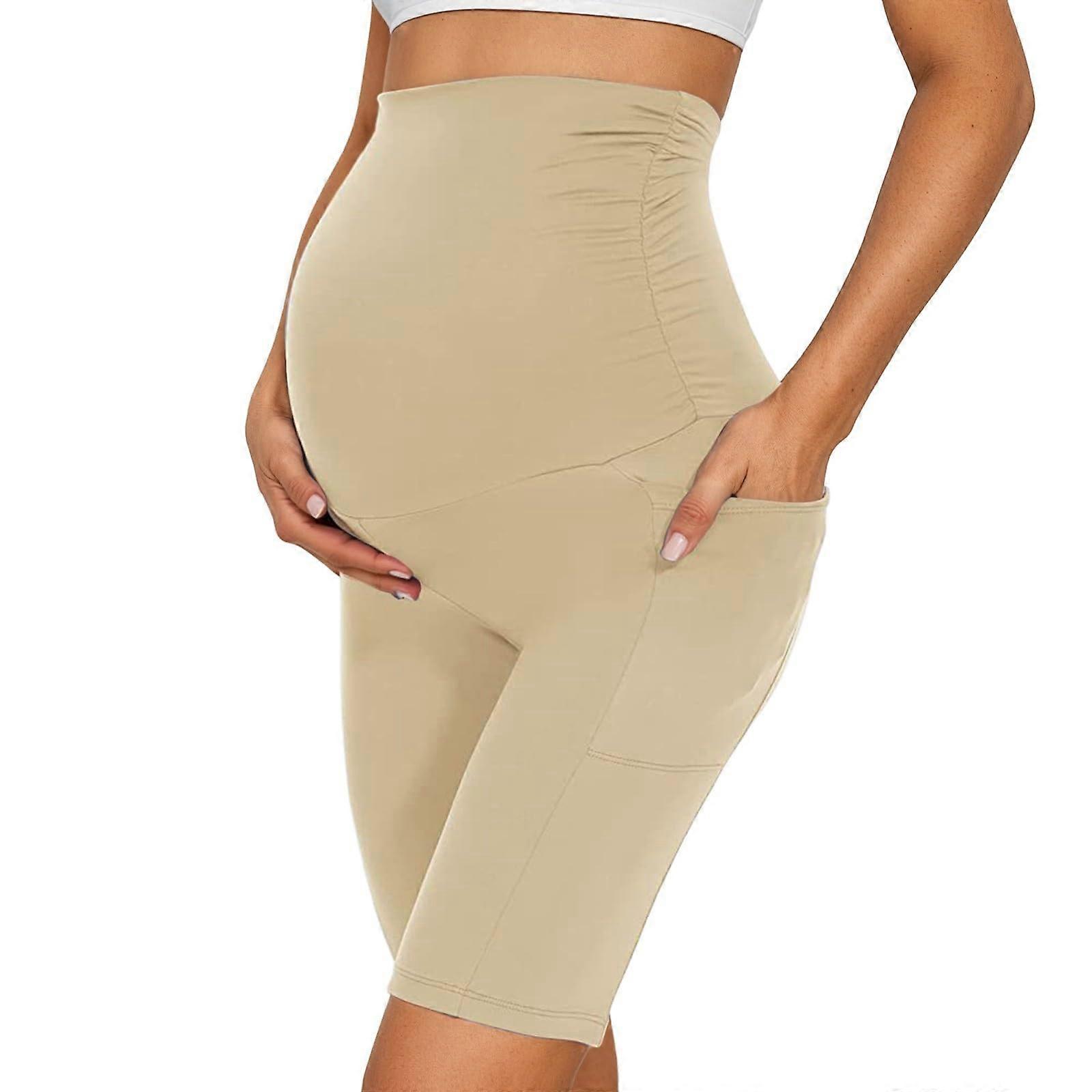 Women's Maternity Leggings Waist Pregnancy Pants with Pockets Biker Shorts