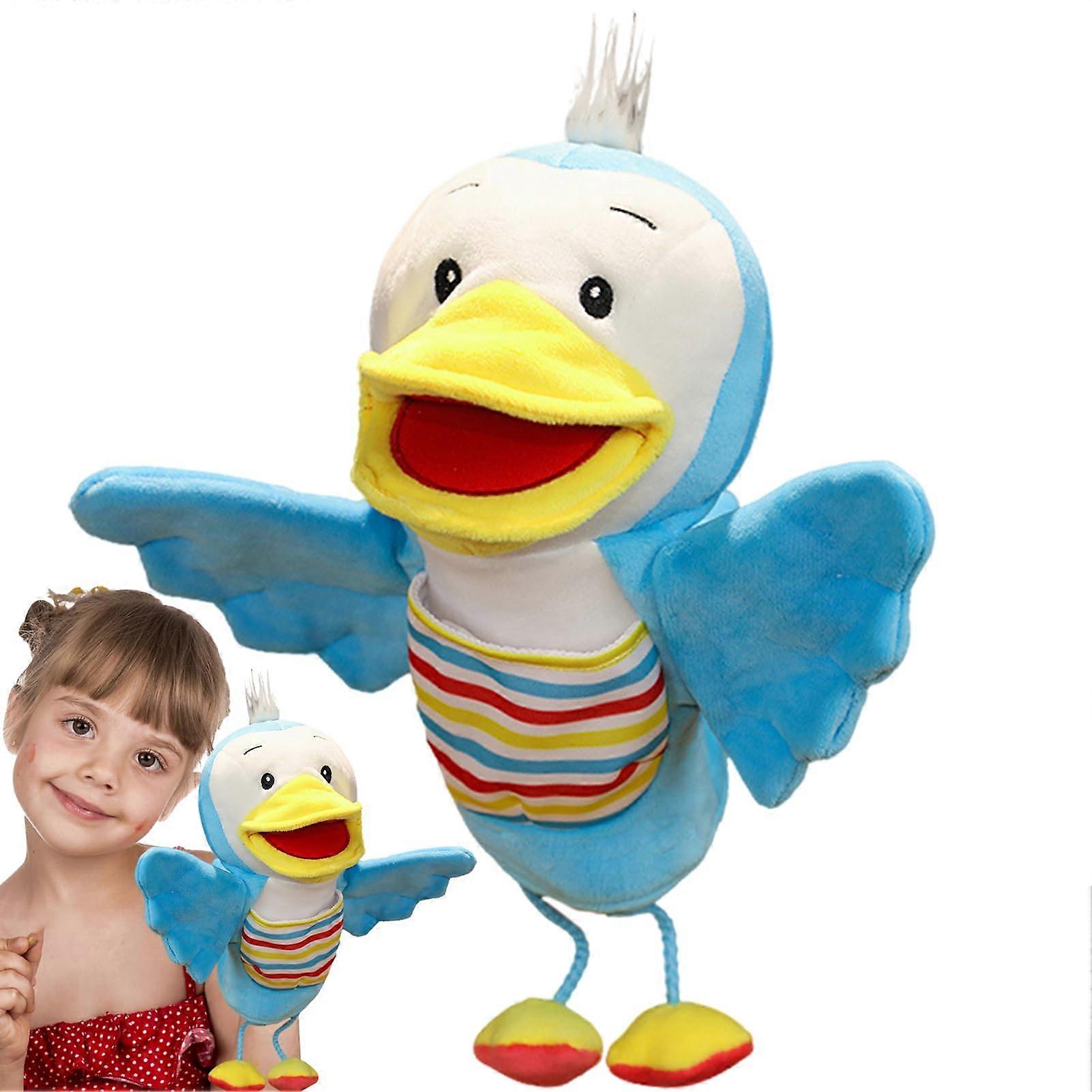 Hand Puppet Duck Plush Toy With Movable Mouth Cartoon Plush Puppet For Kids Portable Blue Plush Toy