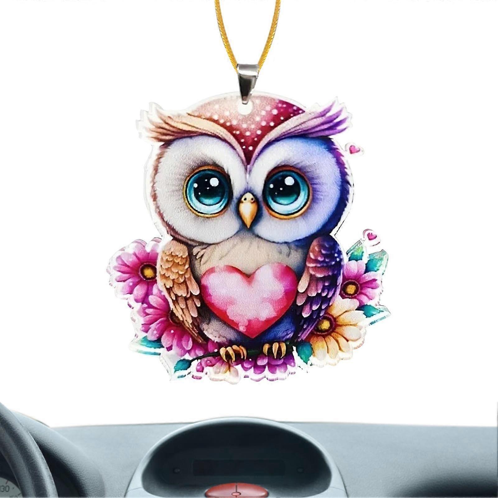 Cute 2D Acrylic Owl Car Pendant for Rear View Mirror, Dashboard Decorations
